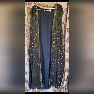 Elegant Black and Gold Silk Beaded Shawl by Essense Size 20